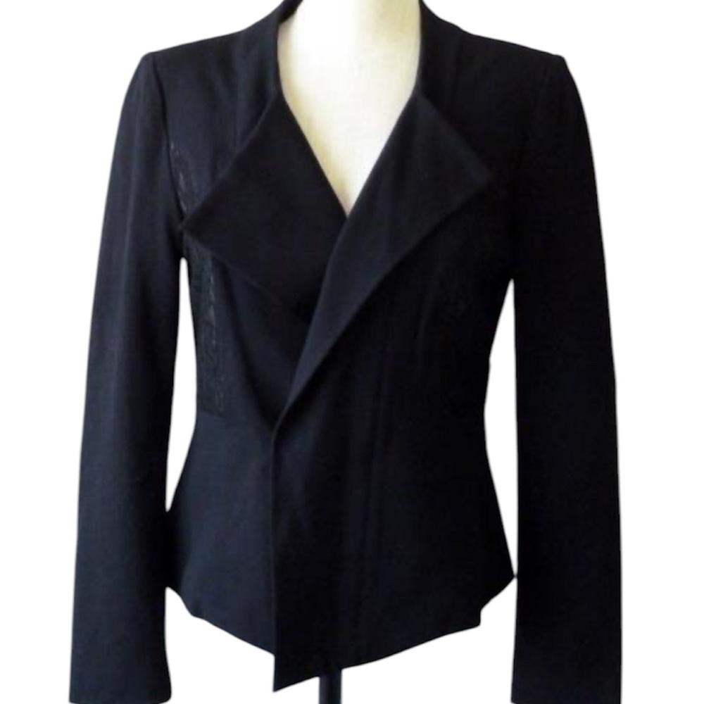 Cache black zip up lace tailored jacket size 8 preppy office  cocktail goth